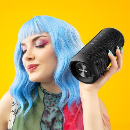 Niceboy Orion - LED Безжична колонка с микрофон 24W/2200 mAh IPX7 черен