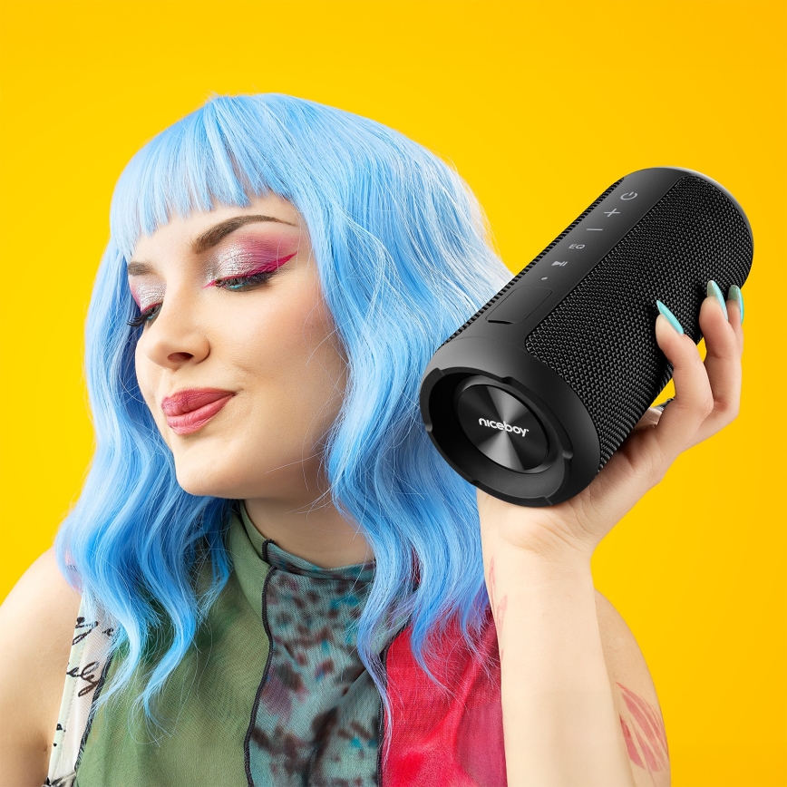 Niceboy Orion - LED Безжична колонка с микрофон 24W/2200 mAh IPX7 черен