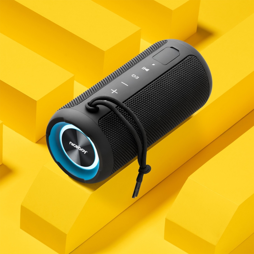 Niceboy Orion - LED Безжична колонка с микрофон 24W/2200 mAh IPX7 черен