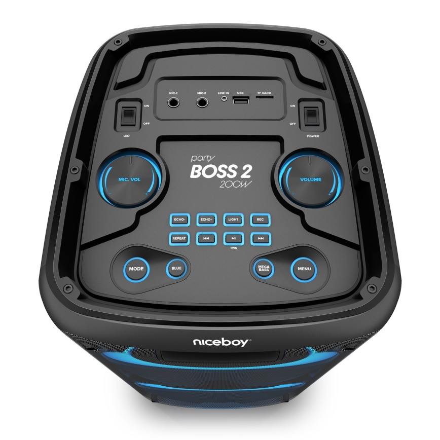 Niceboy PARTY Boss 2 - LED безжичен високоговорител с микрофон и функция powerbank 200W/4500 mAh + дистанционно управление