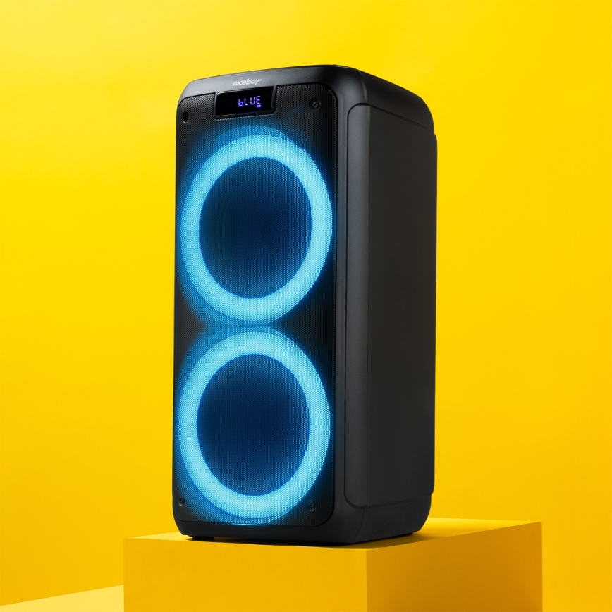 Niceboy PARTY Boss 2 - LED Безжична колонка с микрофон и външна батерия функция 200W/4500 mAh + дистанционно управление