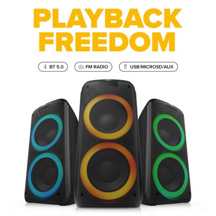 Niceboy PARTY Boss 2 - LED Безжична колонка с микрофон и външна батерия функция 200W/4500 mAh + дистанционно управление