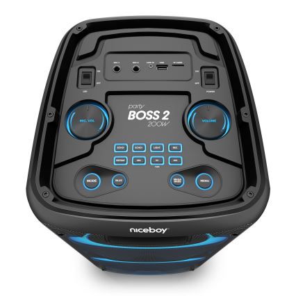 Niceboy PARTY Boss 2 - LED Безжична колонка с микрофон и външна батерия функция 200W/4500 mAh + дистанционно управление