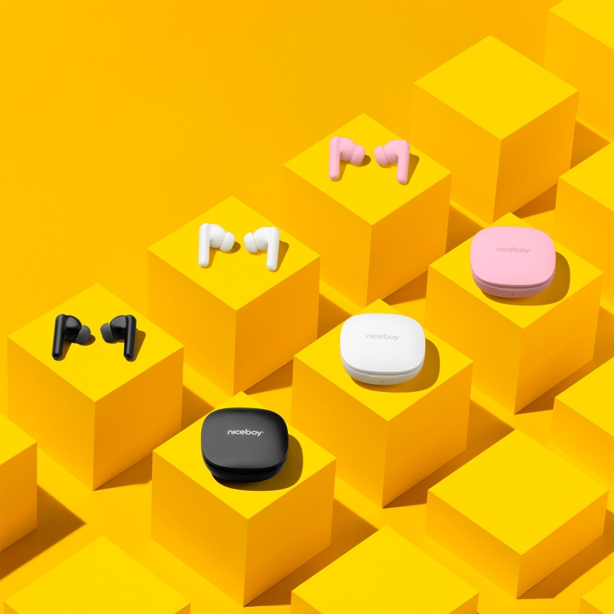 Niceboy Pins 4 PRO - Безжични слушалки с ANC 380 mAh + 2x 35 mAh IP54 розови