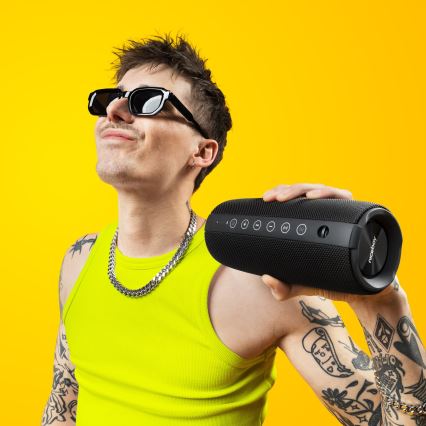 Niceboy Titan 4 - LED Безжична колонка с микрофон и външна батерия функция 50W/4000 mAh IPX7 черен