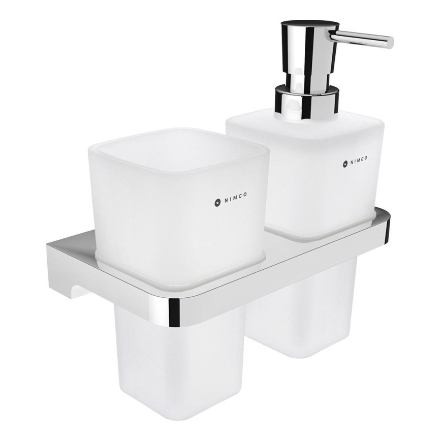 NIMCO MA 2905831H-26 - Стенен дозатор за сапун с поставка за четки за зъби MAYA 290 мм матов стъкло/лъскав хром