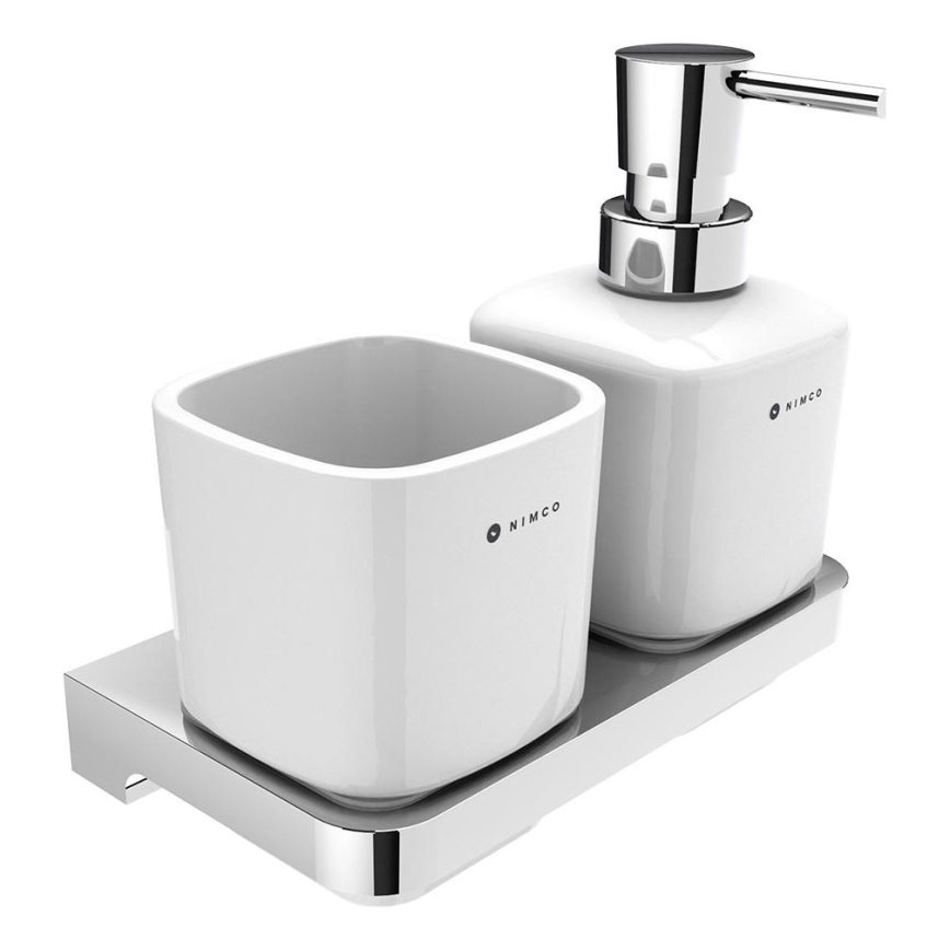 NIMCO MA 2905831K-T-26 - Стенен дозатор за сапун с поставка за четки за зъби MAYA 320 мм бял/лъскав хром