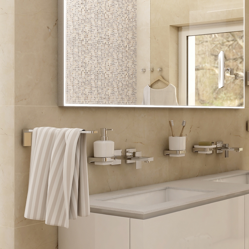 NIMCO MA комплект-31K-26 - Стенен дозатор за сапун, поставка за четки за зъби и закачалка MAYA 320 мм бял/лъскав хром