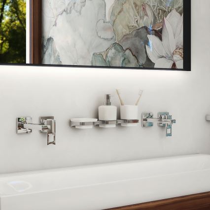 NIMCO MA комплект-31K-26 - Стенен дозатор за сапун, поставка за четки за зъби и закачалка MAYA 320 мм бял/лъскав хром