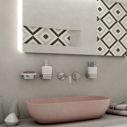 NIMCO MA комплект-31K-26 - Стенен дозатор за сапун, поставка за четки за зъби и закачалка MAYA 320 мм бял/лъскав хром