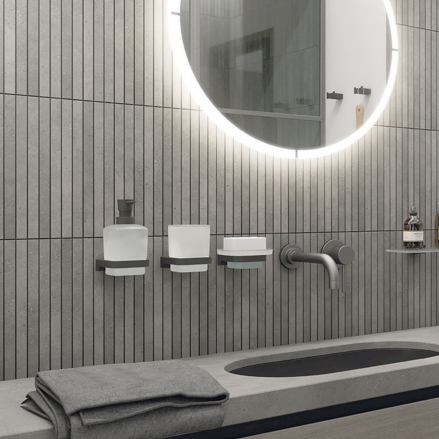 NIMCO MAC 2905831C-T-90 - Стенен дозатор за сапун с поставка за четки за зъби MAYA 320 мм матов стъкло/матов черен