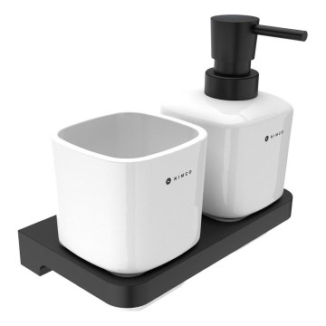 NIMCO MAC 2905831K-T-90 - Стенен дозатор за сапун с поставка за четки за зъби MAYA 320 мм бял/матов черен