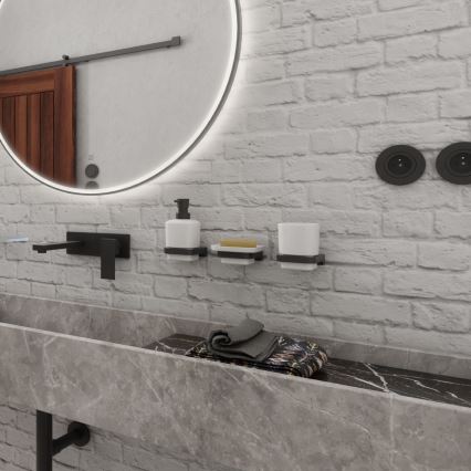 NIMCO MAC 2905831K-T-90 - Стенен дозатор за сапун с поставка за четки за зъби MAYA 320 мм бял/матов черен