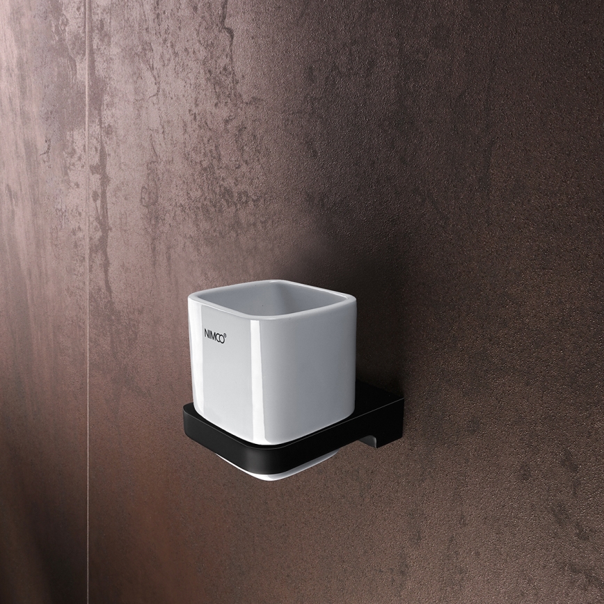 NIMCO MAC комплект-31K-T-90 - Стенен дозатор за сапун, поставка за четки за зъби и закачалка MAYA 320 мм бял/матов черен