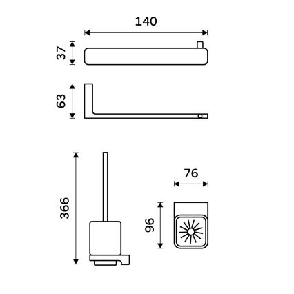 NIMCO MAC комплект-94KN-90 - Четка за тоалетна със стенен монтаж с поставка за тоалетна хартия MAYA бял/матов черен