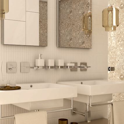 NIMCO NK комплект-31K-26 - Стенен дозатор за сапун, поставка за четки за зъби и закачалка NIKAU 320 мм бял/лъскав хром