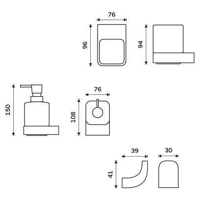 NIMCO NK комплект-31K-26 - Стенен дозатор за сапун, поставка за четки за зъби и закачалка NIKAU 320 мм бял/лъскав хром