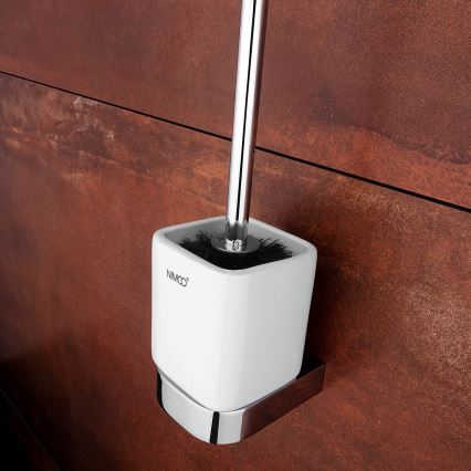 NIMCO NK комплект-94KN-26 - Четка за тоалетна със стенен монтаж с поставка за тоалетна хартия NIKAU бял/лъскав хром