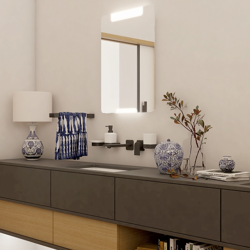 NIMCO NKC комплект-31K-T-90 - Стенен дозатор за сапун, поставка за четки за зъби и закачалка NIKAU 320 мм бял/матов черен