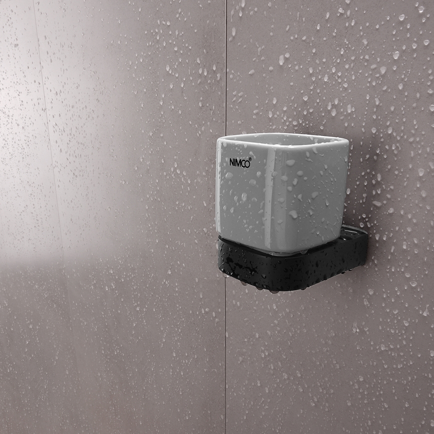 NIMCO NKC комплект-31K-T-90 - Стенен дозатор за сапун, поставка за четки за зъби и закачалка NIKAU 320 мм бял/матов черен