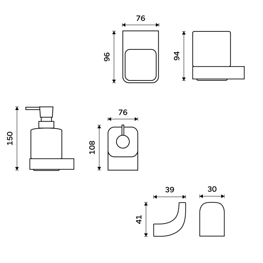 NIMCO NKC комплект-31K-T-90 - Стенен дозатор за сапун, поставка за четки за зъби и закачалка NIKAU 320 мм бял/матов черен