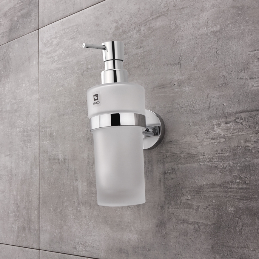 NIMCO UN комплект-31W-26 - Стенен дозатор за сапун, поставка за четки за зъби и закачалка UNIX 250 мм матов стъкло/лъскав хром