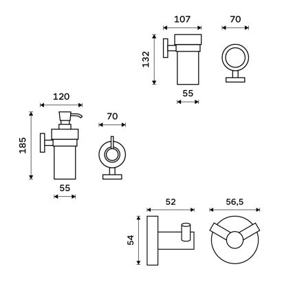 NIMCO UN комплект-31W-26 - Стенен дозатор за сапун, поставка за четки за зъби и закачалка UNIX 250 мм матов стъкло/лъскав хром