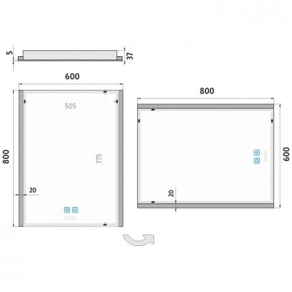 NIMCO ZP 11002VX - LED Димируемо огледало за баня с подсветка LED/24W/230V 3000-6500K 80x60 см IP44