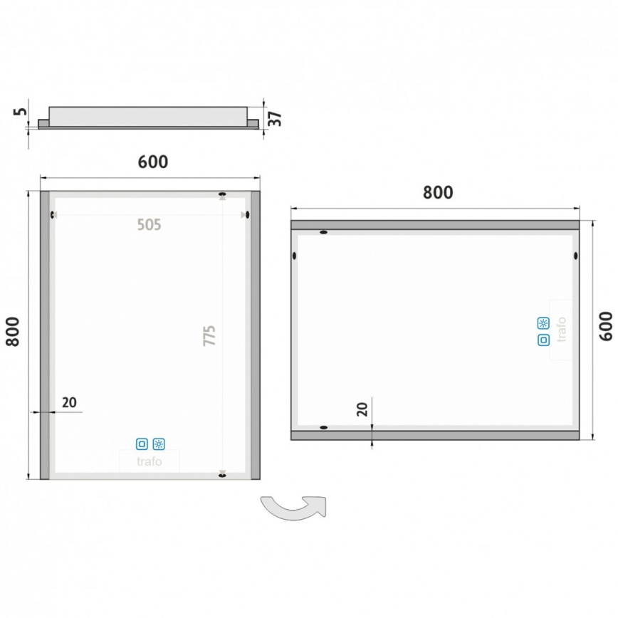 NIMCO ZP 11002VX - LED Димируемо огледало за баня с подсветка LED/24W/230V 3000-6500K 80x60 см IP44