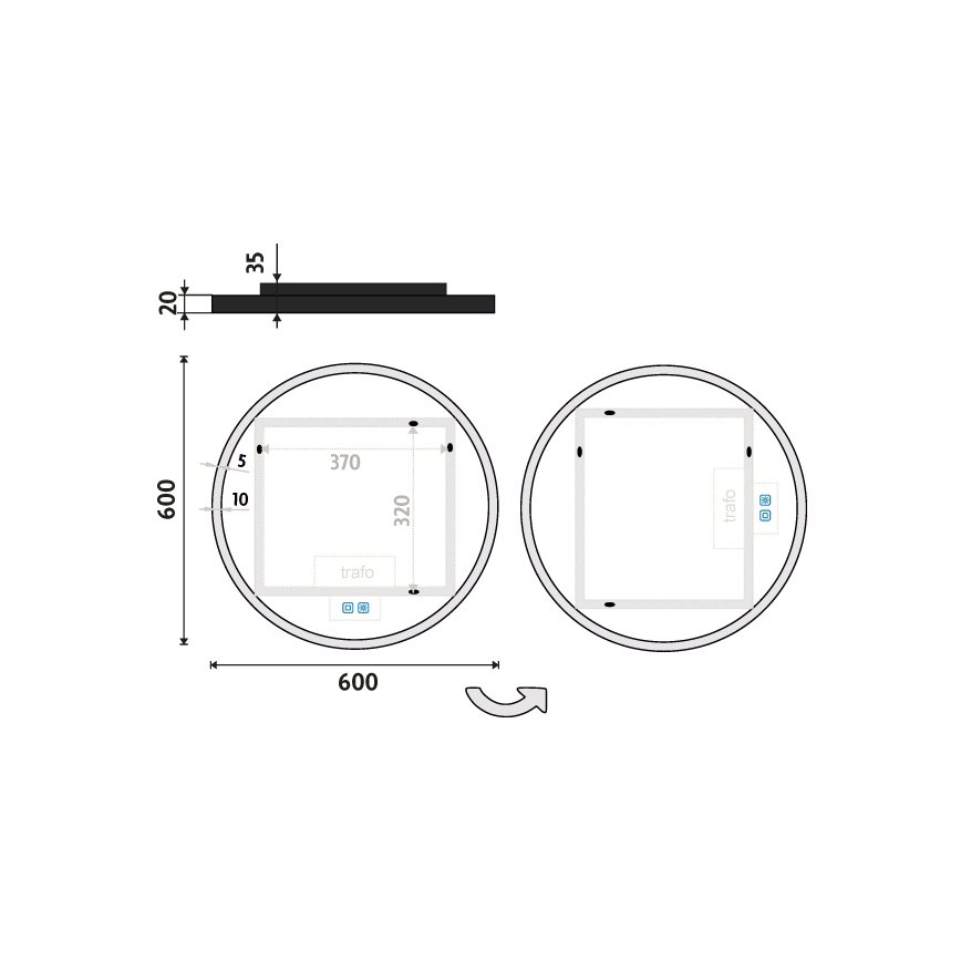 NIMCO ZPC 28000RVX-90 - LED димируемо огледало за баня с подсветка LED/26W/230V 3000-6500K pr. 60 cm матово черно IP44