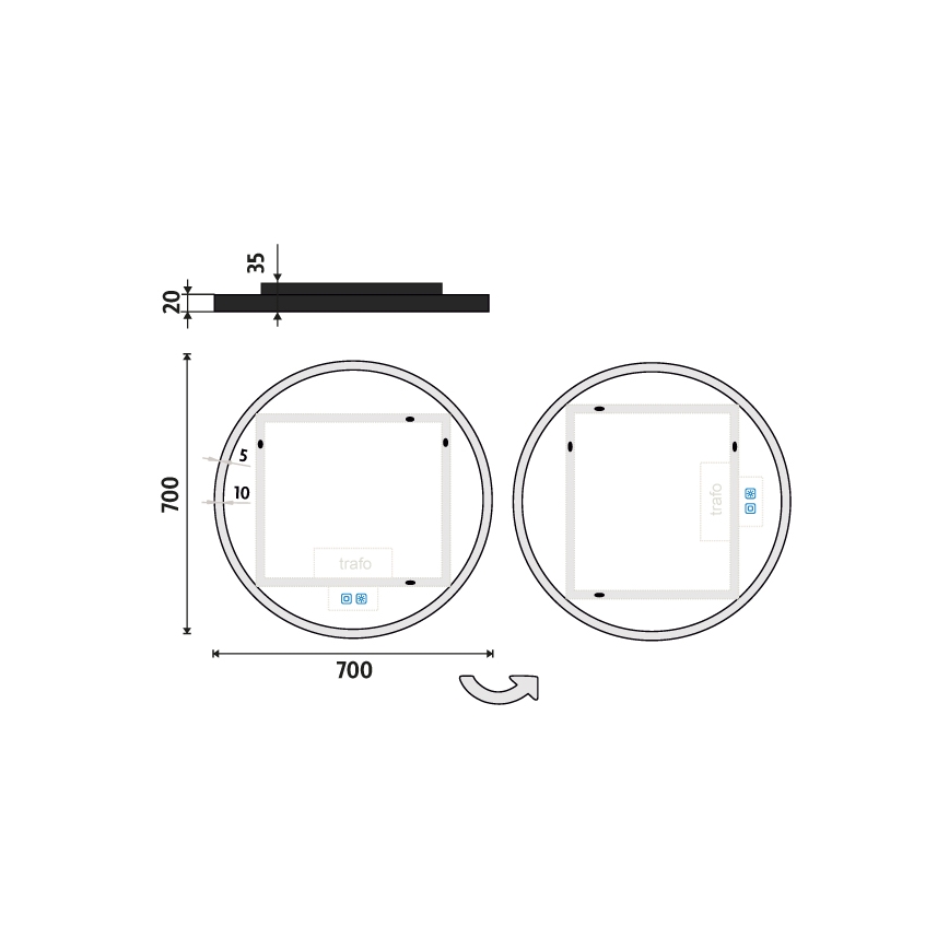 NIMCO ZPC 28001RVX-90 - Димируемо LED огледало за баня с подсветка LED/33W/230V 3000-6500K, диам. 70 см, матово черно, IP44