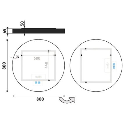 NIMCO ZPC 31002RVX-90 - LED Димируемо огледало за баня с подсветка LED/26W/230V 3000-6500K Ø 80 см матов черен IP44