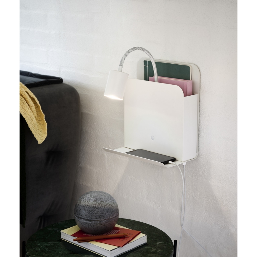 Nordlux - Спот аплик с рафт и USB ROOMI 1xGU10/8W/230V бял