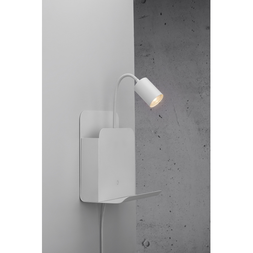 Nordlux - Спот аплик с рафт и USB ROOMI 1xGU10/8W/230V бял