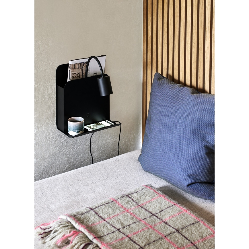 Nordlux - Спот аплик с рафт и USB ROOMI 1xGU10/8W/230V черен