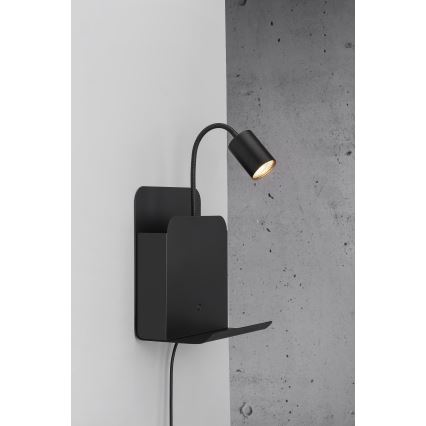 Nordlux - Спот аплик с рафт и USB ROOMI 1xGU10/8W/230V черен