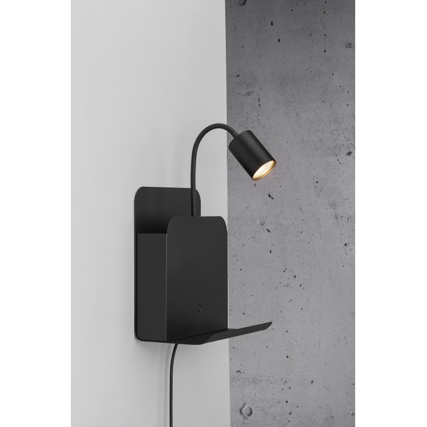 Nordlux - Спот аплик с рафт и USB ROOMI 1xGU10/8W/230V черен