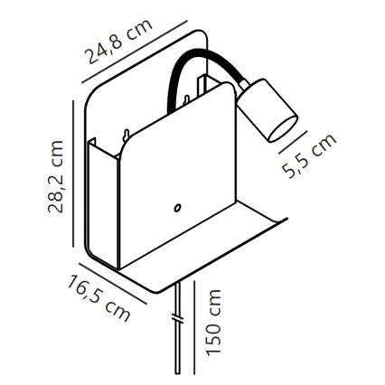 Nordlux - Спот аплик с рафт и USB ROOMI 1xGU10/8W/230V черен