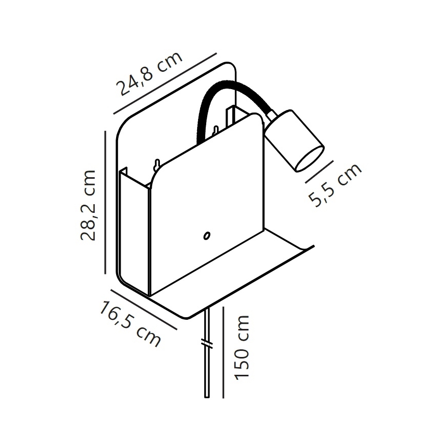 Nordlux - Спот аплик с рафт и USB ROOMI 1xGU10/8W/230V черен