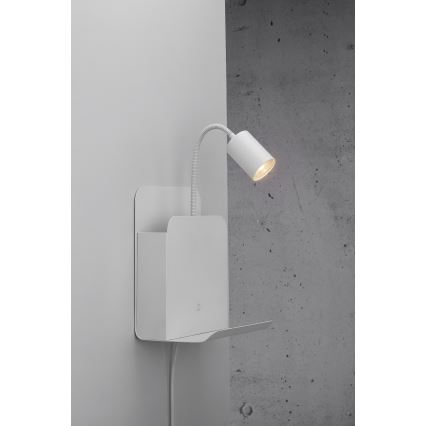 Nordlux - Стенно насочващо осветително тяло с рафт и USB ROOMI 1xGU10/8W/230V бяло