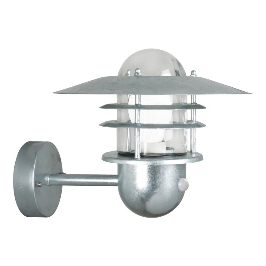 Nordlux - Външно стеново осветително тяло AGGER със сензор 1xE27/60W/230V IP54 сребристо