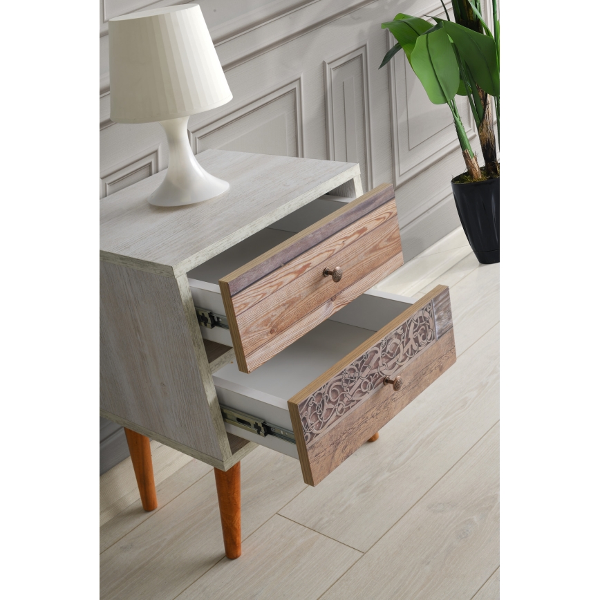 Нощно шкафче MALMO 55x40 cм бяло/кафяво