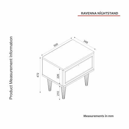 Нощно шкафче RAVENNA 47,2x50 cм бяло/черно/златисто