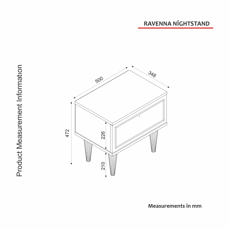 Нощно шкафче RAVENNA 47,2x50 cм бяло/черно/златисто