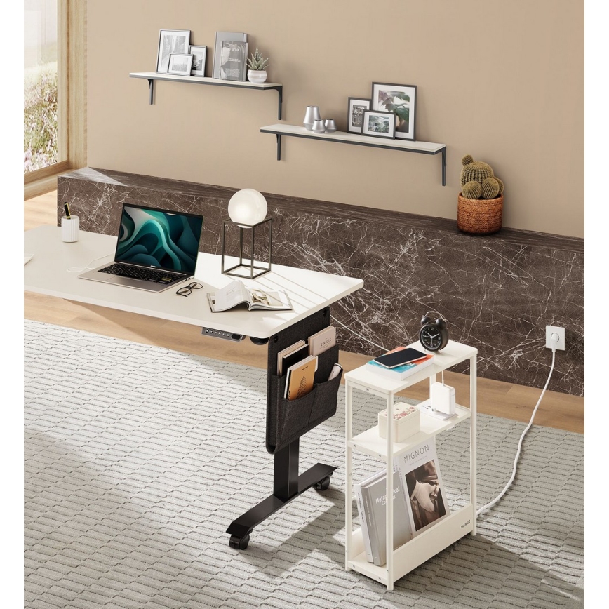 Нощно шкафче с вграден електрически контакт и USB портове ROD бяло/кремаво