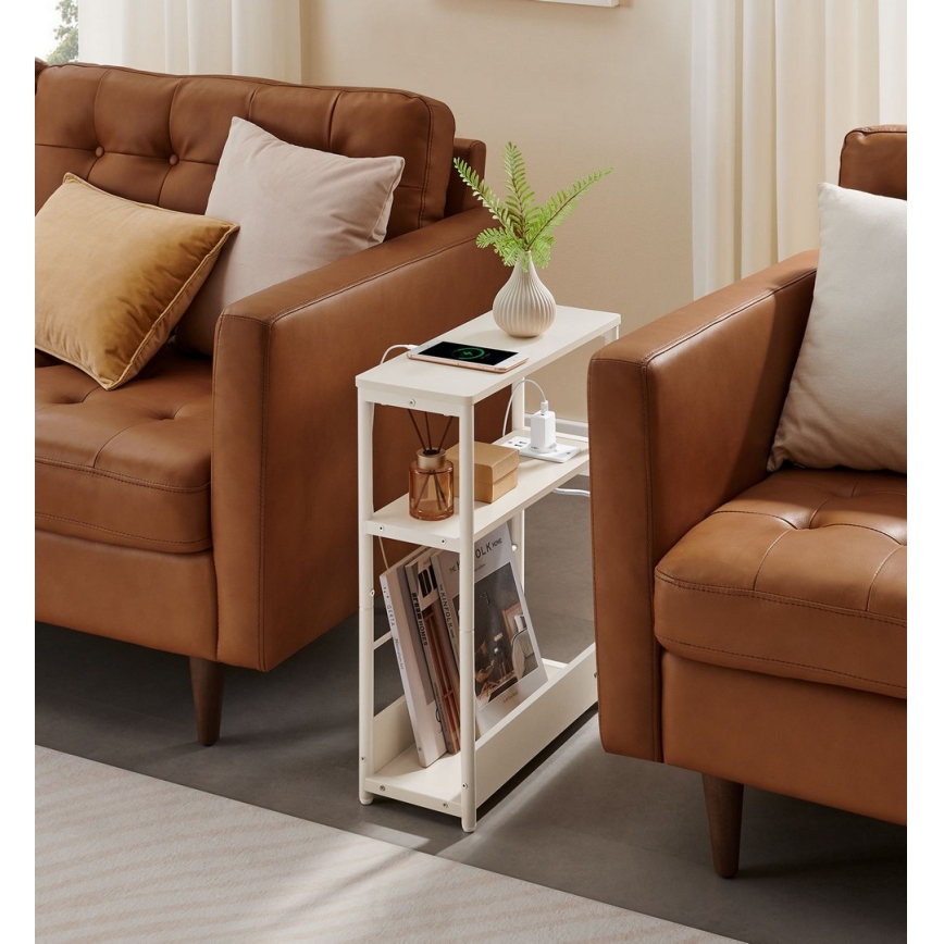 Нощно шкафче с вграден електрически контакт и USB портове ROD бяло/кремаво