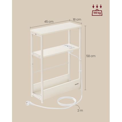 Нощно шкафче с вграден електрически контакт и USB портове ROD бяло/кремаво