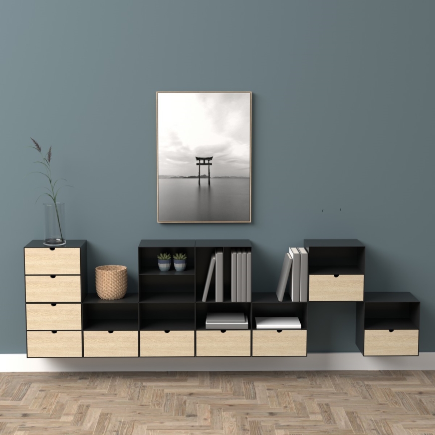 Нощно шкафче с възможност за монтаж на стена BEKIM черно/бамбук