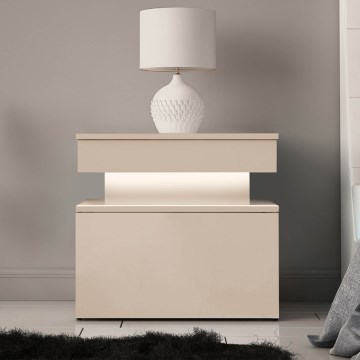 Нощно шкафче GLOSSA с LED осветление, 51 x 55 см, бежово