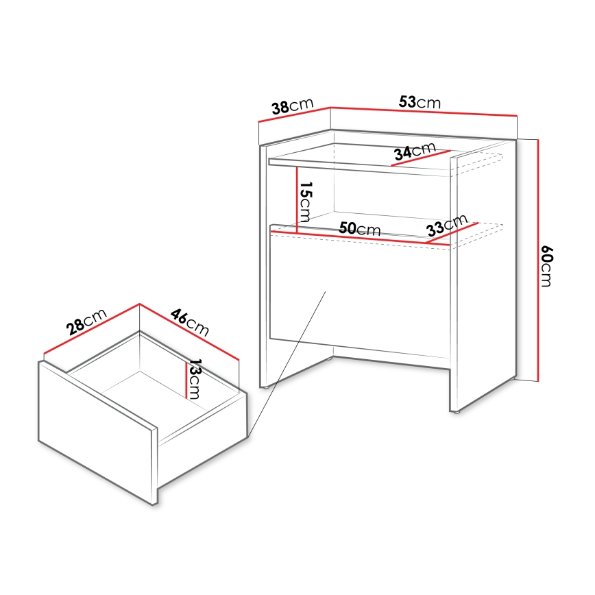 Нощно шкафче JAPANDI 60x53 см, дъб Baltic Storm